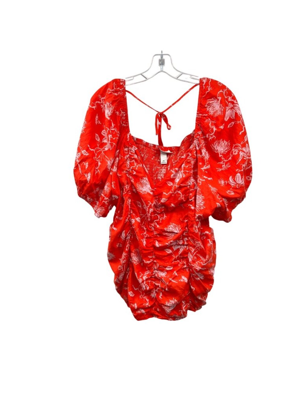 Ava & Viv Floral Ruched Top Short Puff Sleeve Orange/White Smocked Size 4X